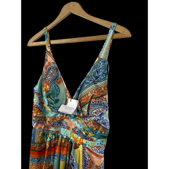 Shelli Segal Dress Gown Satiny Slip Paisley Slit Long Boho Forest Fairy Formal 2 - Picture 5 of 16